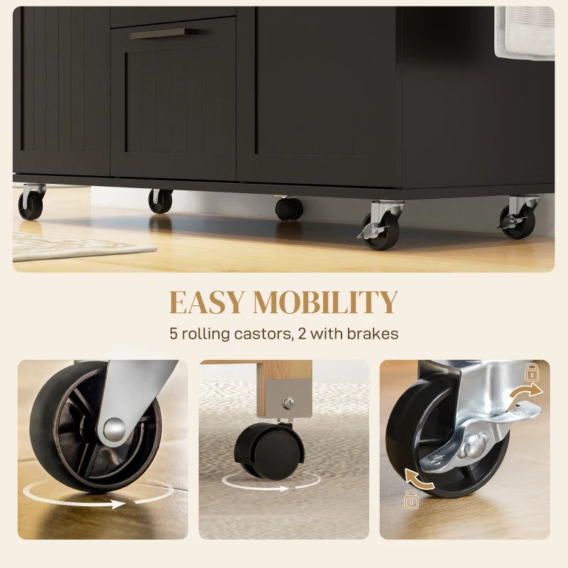 HOMCOM Rolling Kitchen Cart on Wheels with Drop Leaf, Kitchen Island with 3 Drawers, Solid Wood Top and Towel Rack, Black | Aosom Canada