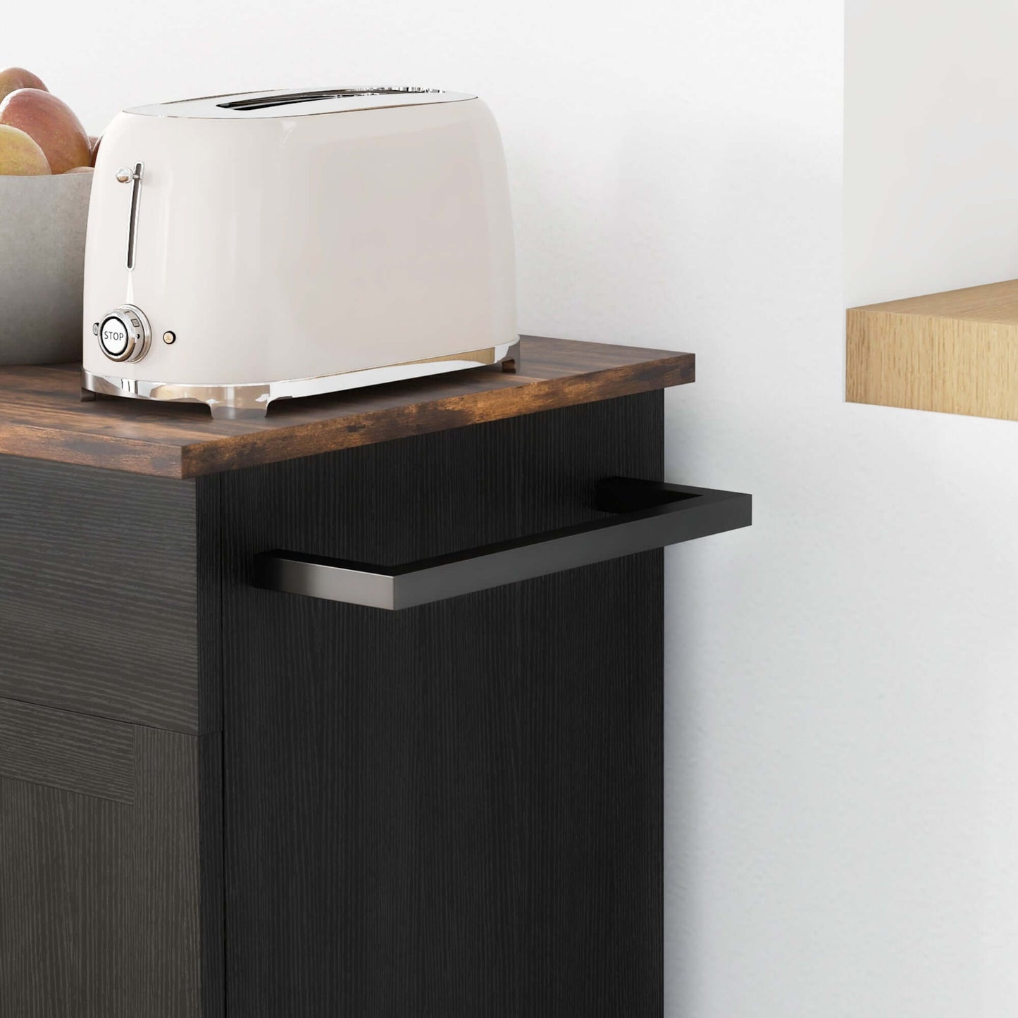 HOMCOM Modern Rolling Kitchen Island Cart with Drawer, Natural Wood Top, Towel Rack, Door Storage Cabinet, Distressed Black