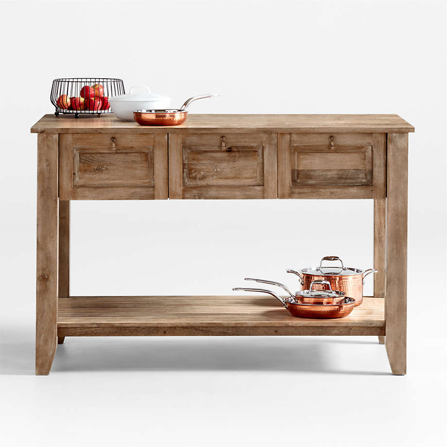 Crate&Barrel - Basque 56" Light Brown Solid Wood Kitchen Island with Storage