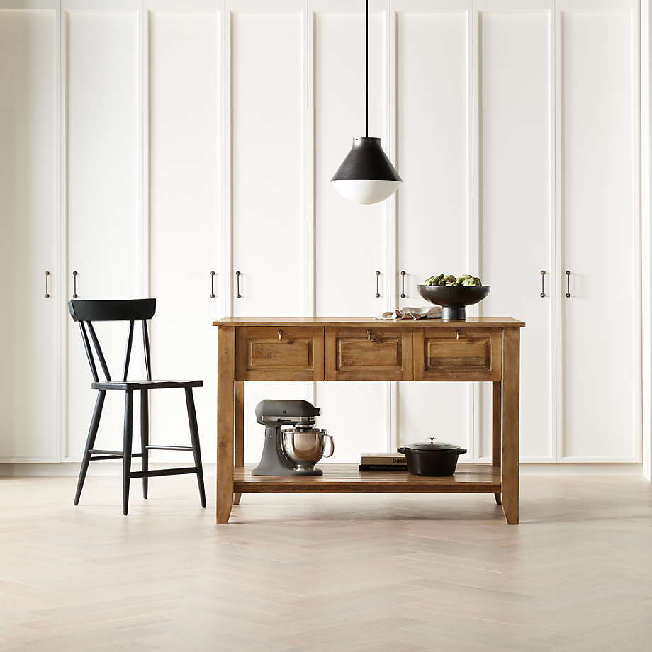 Crate&Barrel - Basque 56" Light Brown Solid Wood Kitchen Island with Storage