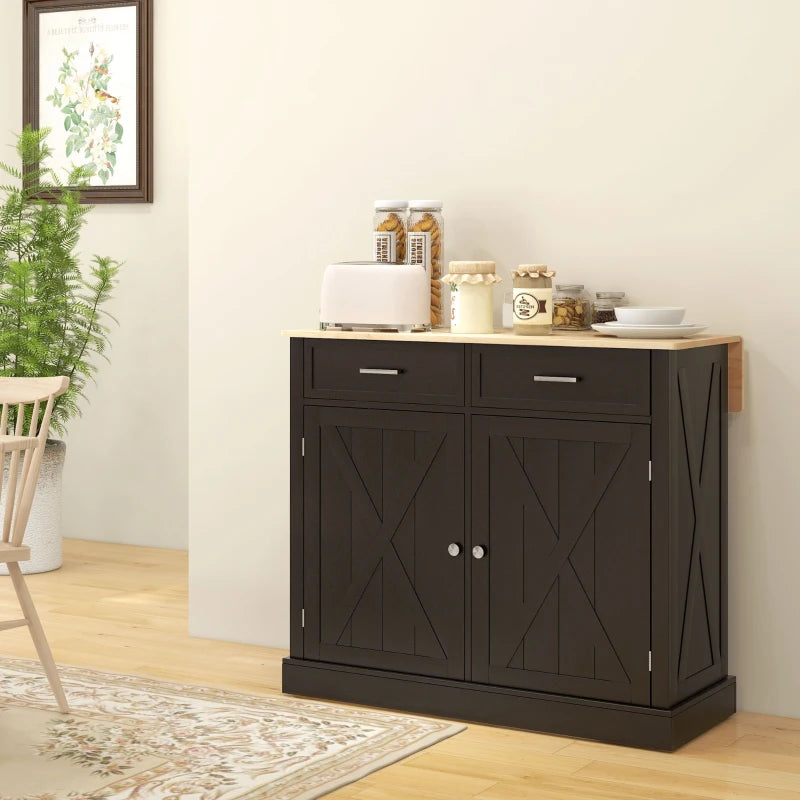 HOMCOM Ebony Culinary Companion: Black Kitchen Island with Beadboard, Rubberwood Cart, 2 Drawers, Adjustable Shelves for Storage | Aosom Canada