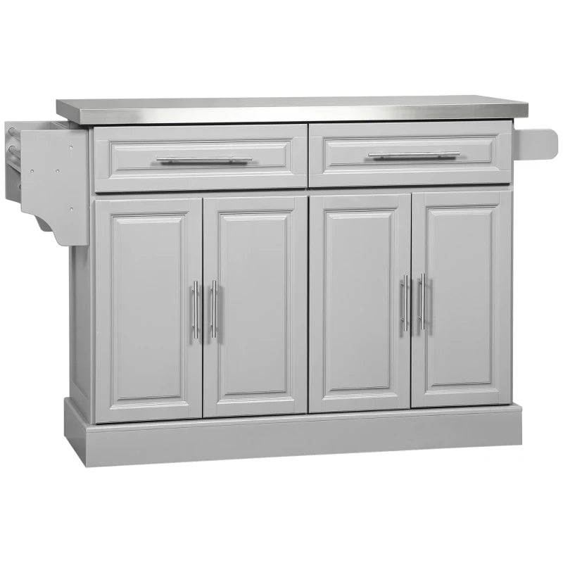 HOMCOM Rolling Kitchen Island with Storage and Stainless Steel Top, Kitchen Trolley with Drawers, Cabinets, Towel Rack | Aosom Canada