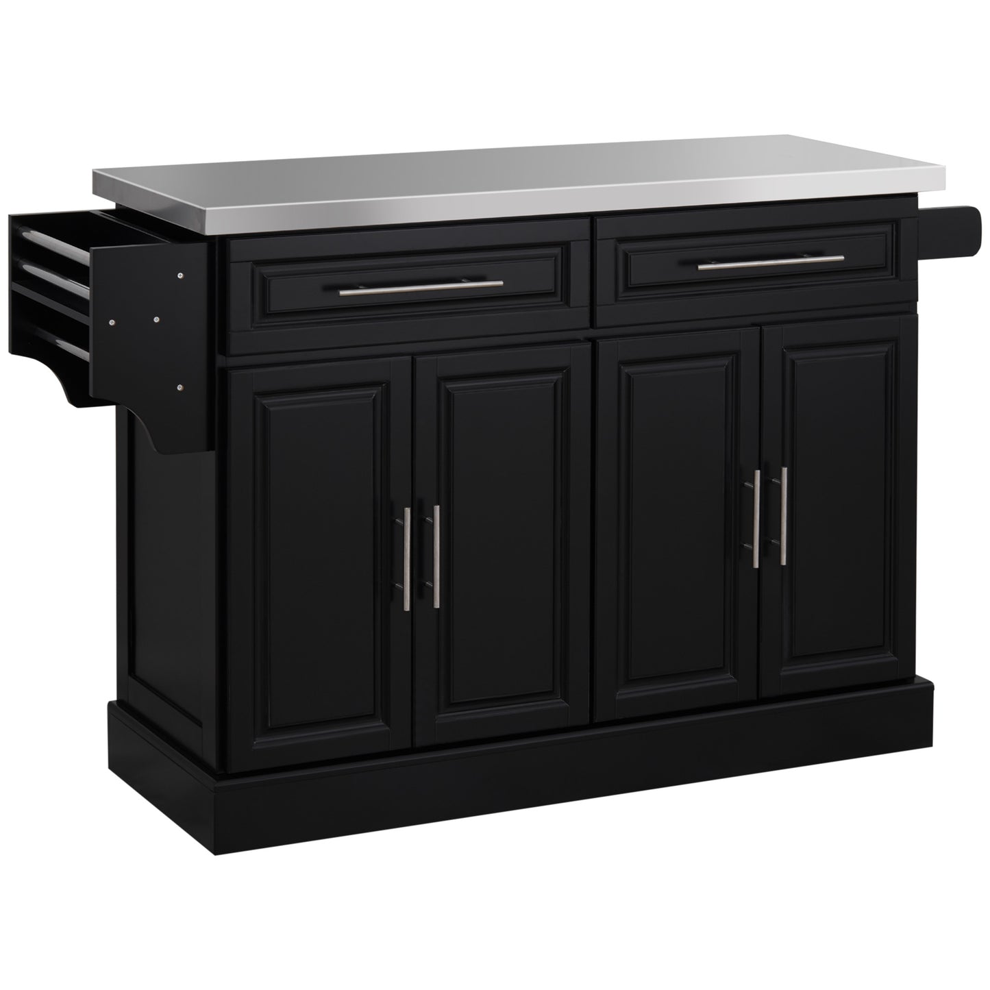 HOMCOM Portable Kitchen Island Rolling Cart Stainless Steel Top Storage Spice Rack Drawers Cabinets Black | Aosom Canada