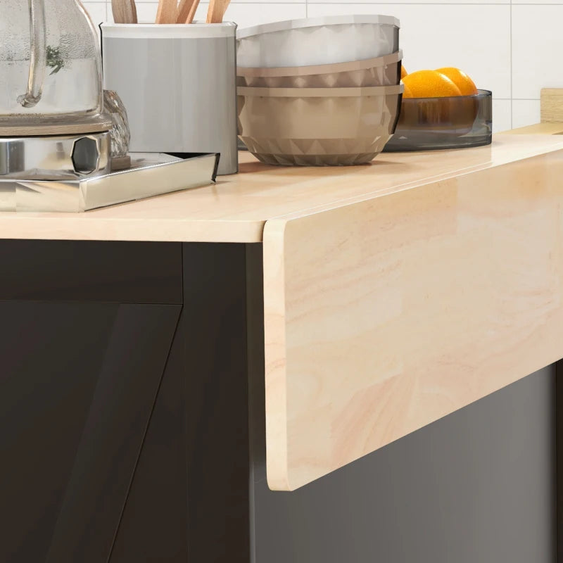 HOMCOM Ebony Culinary Companion: Black Kitchen Island with Beadboard, Rubberwood Cart, 2 Drawers, Adjustable Shelves for Storage | Aosom Canada