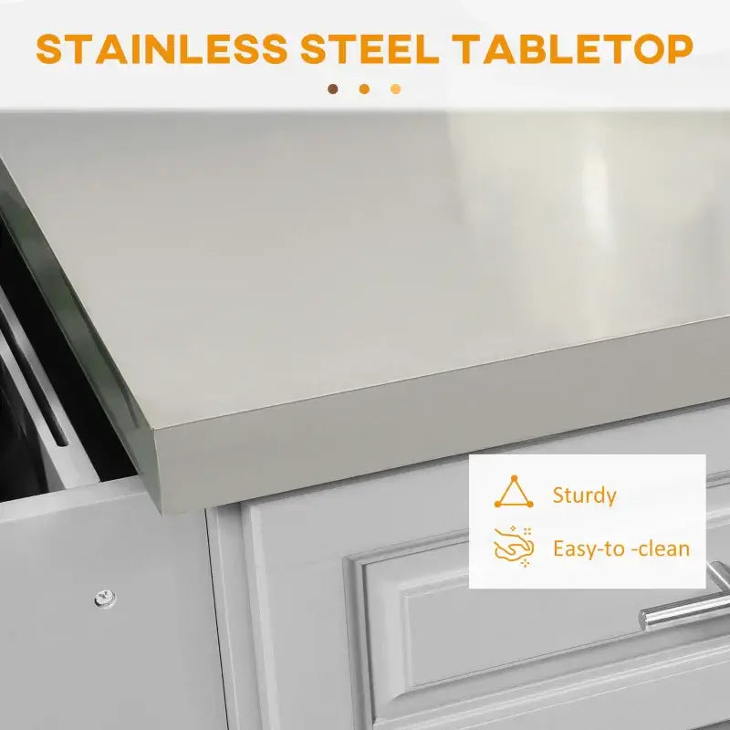 HOMCOM Rolling Kitchen Island with Storage and Stainless Steel Top, Kitchen Trolley with Drawers, Cabinets, Towel Rack