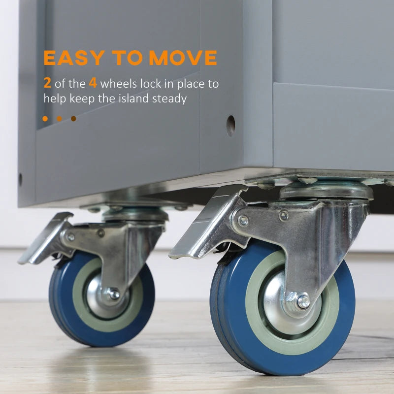 HOMCOM Rolling Kitchen Island: Drop-Leaf Wood Top, Drawers & Cabinets for Extra Storage, Grey | Aosom Canada
