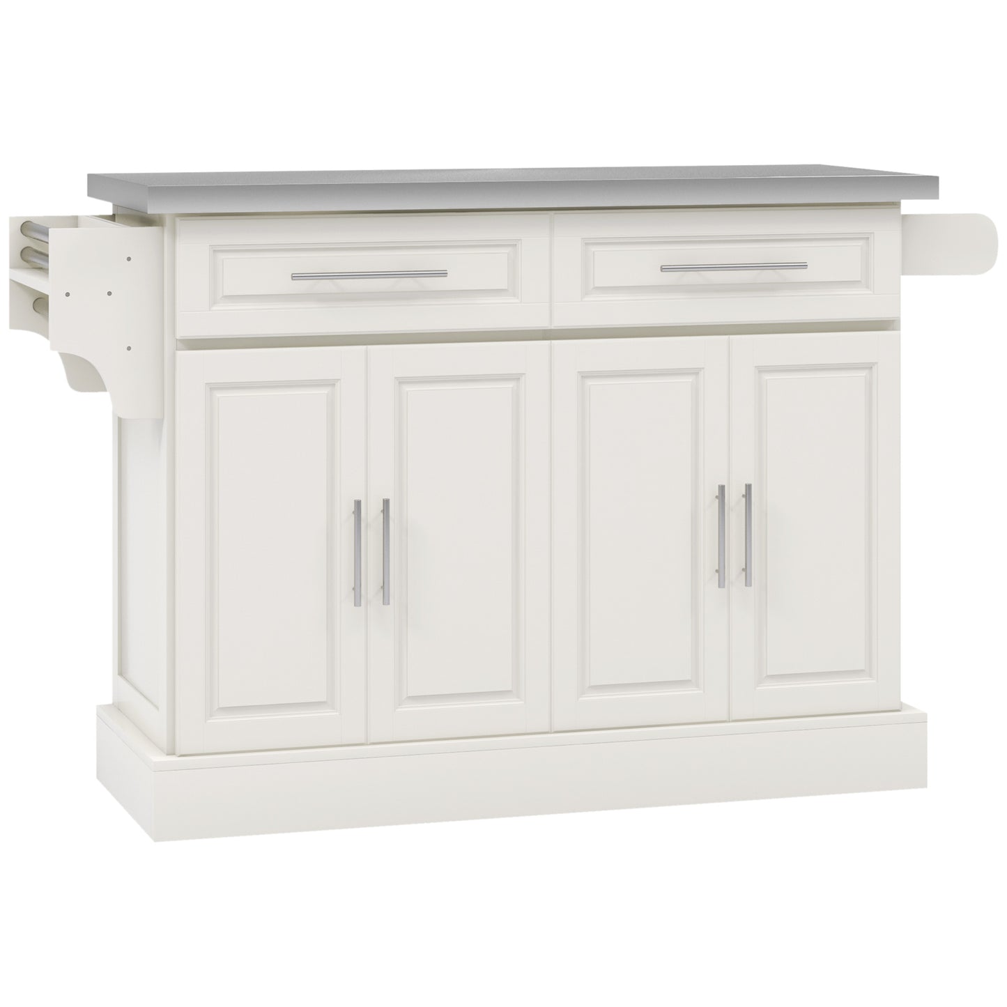 HOMCOM Rolling Kitchen Island with Storage and Stainless Steel Top, Kitchen Trolley with Drawers, Cabinets, Towel Rack, Cream | Aosom Canada