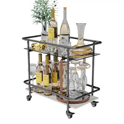 Tempered Glass Sintered Stone Shelf Kitchen Cart