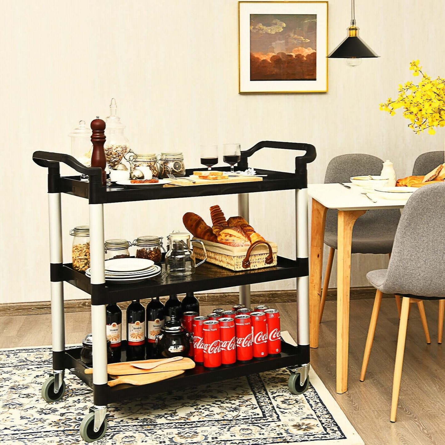 3-Shelf Utility Service Cart Aluminum Frame 490lbs Capacity with Casters
