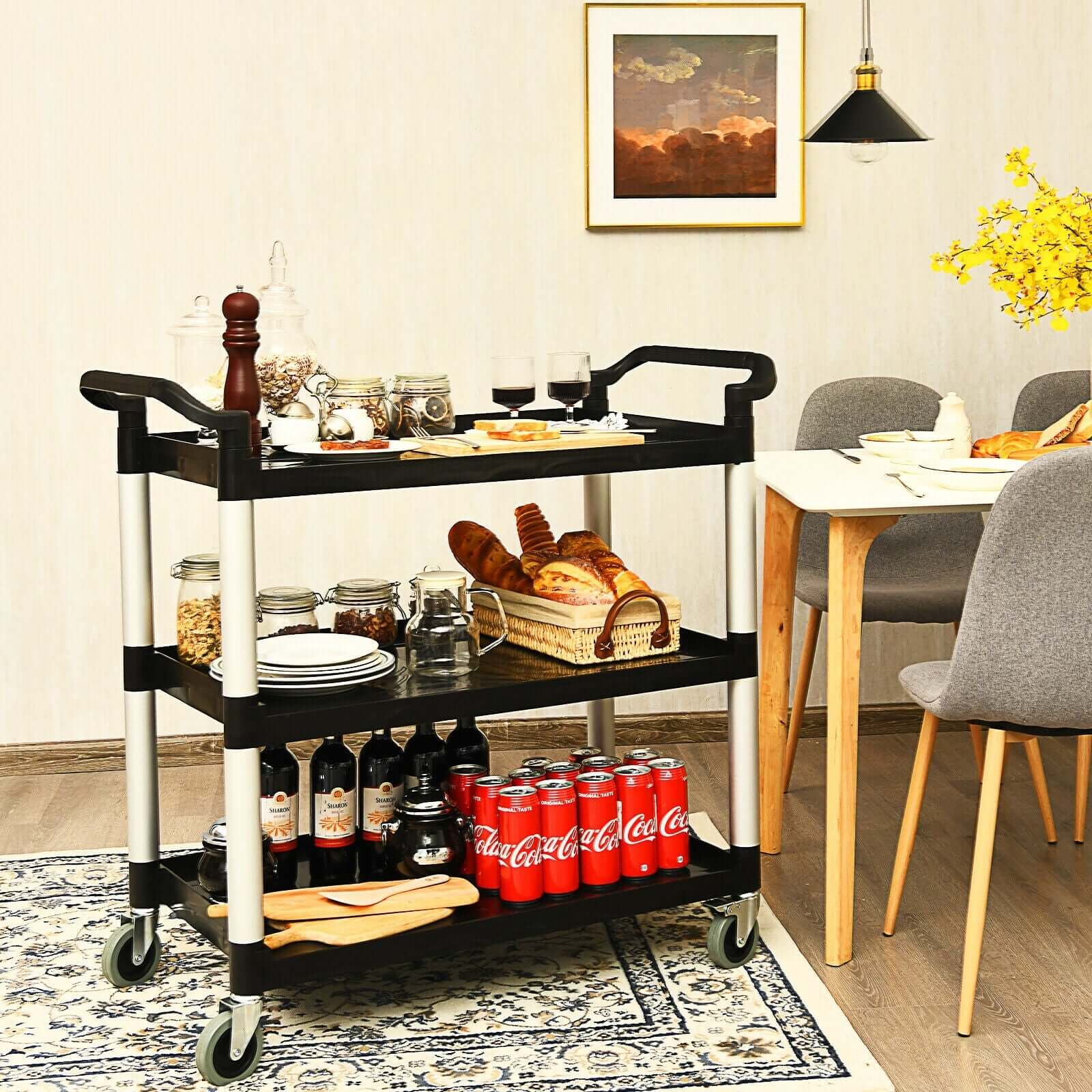 3-Shelf Utility Service Cart Aluminum Frame 490lbs Capacity with Casters