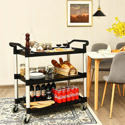 3-Shelf Utility Service Cart Aluminum Frame 490lbs Capacity with Casters