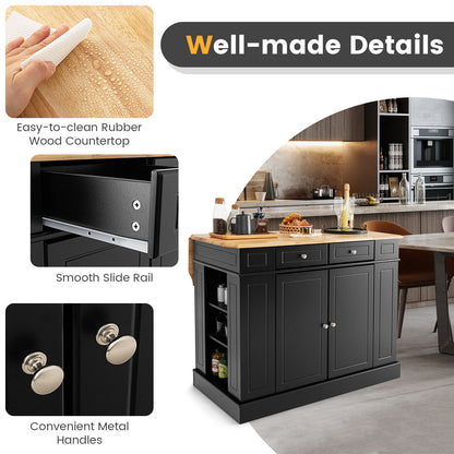 Kitchen Island with Storage and 3-Level Adjustable Shelves-Black