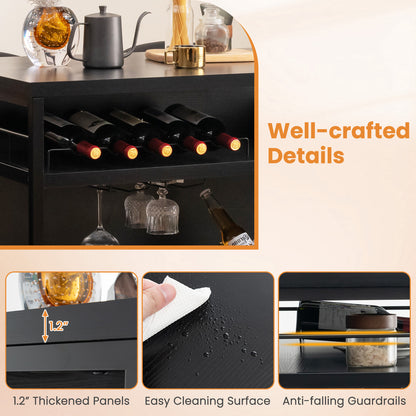 Kitchen Island with 4-Tier Storage Shelf and Long Footrest for Home-Black