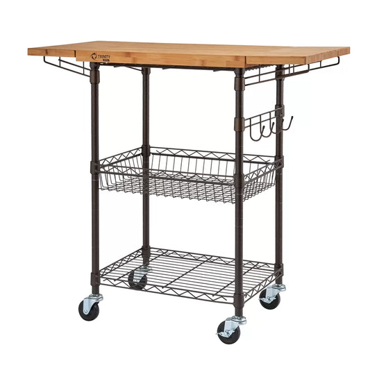 Kitchen Cart with Expandable Solid Wood Top