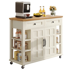 45" Rolling Kitchen Cart Island with 2 Drawers 1 Storage Cabinet and 4 Wheels