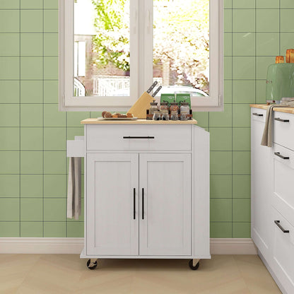HOMCOM Rolling Island with Wheels for Kitchen, Kitchen Island on Rollers with Power Outlets, Drawer and Doors