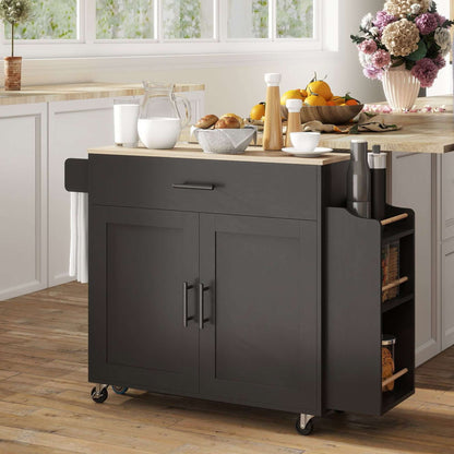 HOMCOM Kitchen Island with Storage, Rolling Kitchen Cart with Foldable Drop Leaf, Power Outlet and USB Ports, Black