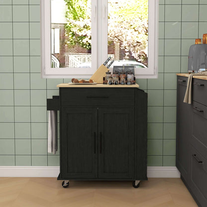 HOMCOM Rolling Island with Wheels for Kitchen, Kitchen Island on Rollers with Power Outlets, Drawer and Doors