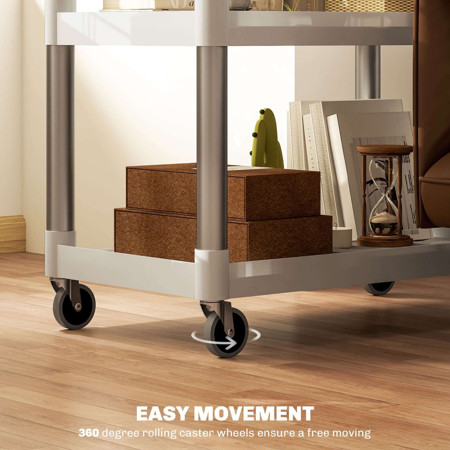 HOMCOM 3-Tier Utility Cart Rolling Storage Trolley with 3 Shelves, Silver and White