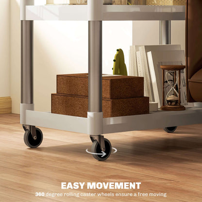 HOMCOM 3-Tier Utility Cart Rolling Storage Trolley with 3 Shelves, Silver and White