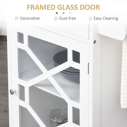 HOMCOM Kitchen Cart on Wheels, Rolling Kitchen Island with Drawer, Glass Door, Towel Rack and Adjustable Shelf, White