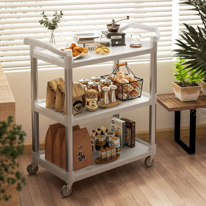 HOMCOM 3-Tier Utility Cart Rolling Storage Trolley with 3 Shelves, Silver and White