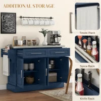 HOMCOM Rolling Kitchen Island with Storage and Stainless Steel Top, Kitchen Trolley with Drawers, Cabinets, Towel Rack, Blue | Aosom Canada