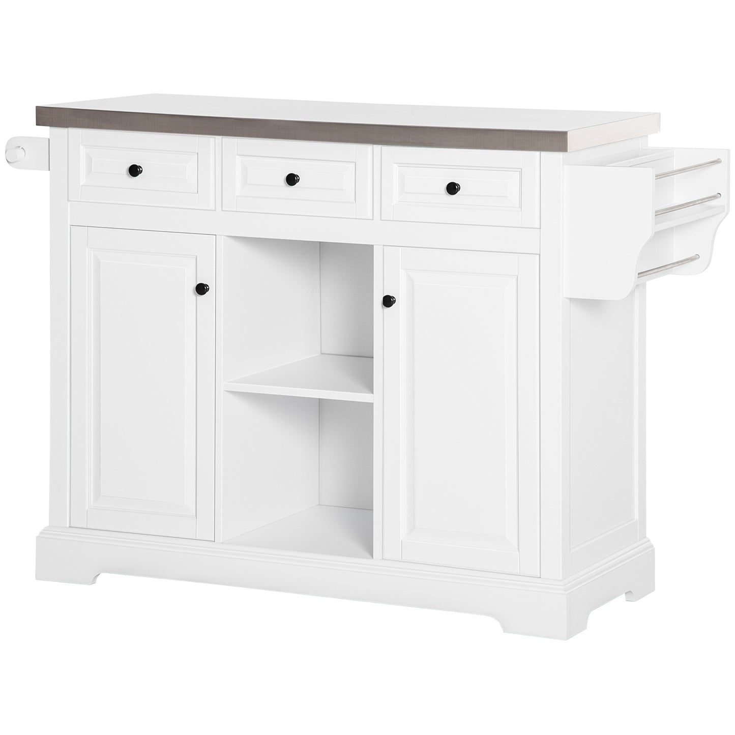 HOMCOM Versatile Kitchen Workstation: Rolling Island Cart with Stainless Steel Top, Spice Rack, Drawers & White Finish | Aosom Canada