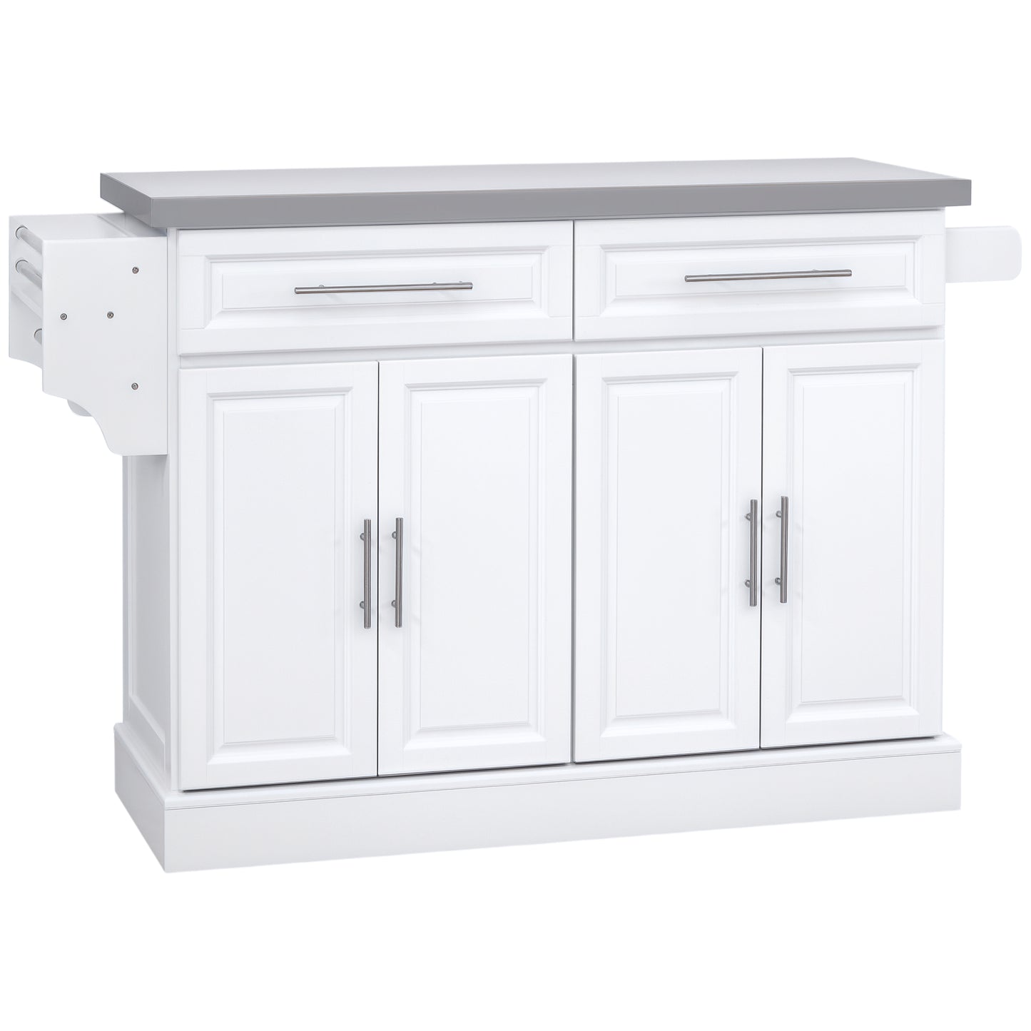 HOMCOM Rolling Kitchen Island with Storage, Portable Kitchen Cart with Stainless Steel Top, 2 Drawers, Spice, Knife and Towel Rack  | Aosom Canada