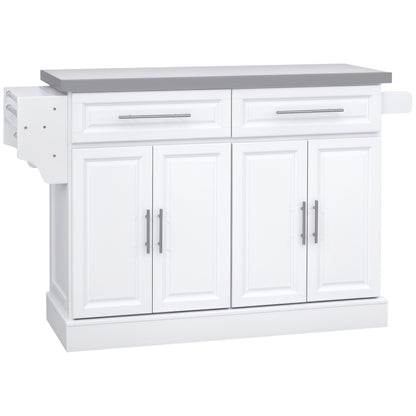 HOMCOM Rolling Kitchen Island with Storage, Portable Kitchen Cart with Stainless Steel Top, 2 Drawers, Spice, Knife and Towel Rack  | Aosom Canada