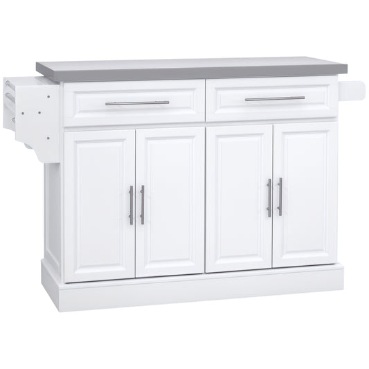 HOMCOM Rolling Kitchen Island with Storage, Portable Kitchen Cart with Stainless Steel Top, 2 Drawers, Spice, Knife and Towel Rack  | Aosom Canada