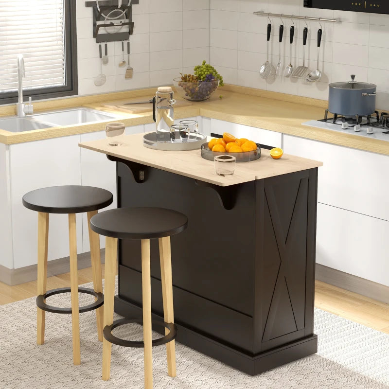 HOMCOM Ebony Culinary Companion: Black Kitchen Island with Beadboard, Rubberwood Cart, 2 Drawers, Adjustable Shelves for Storage | Aosom Canada