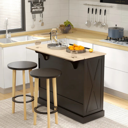 HOMCOM Ebony Culinary Companion: Black Kitchen Island with Beadboard, Rubberwood Cart, 2 Drawers, Adjustable Shelves for Storage | Aosom Canada
