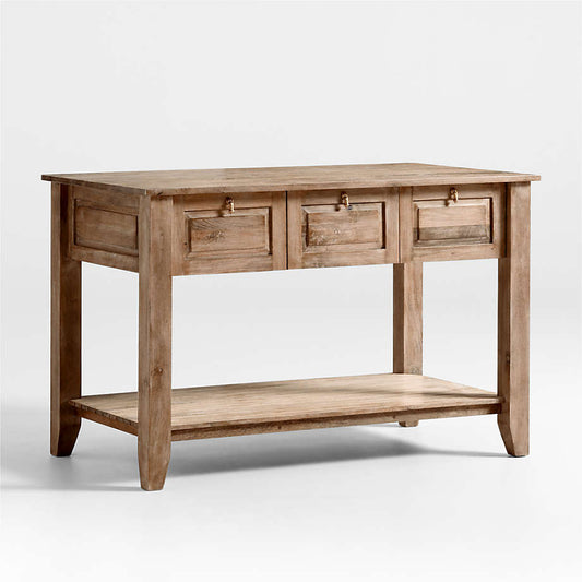 Crate&Barrel -  Basque 56" Light Brown Solid Wood Kitchen Island with Storage