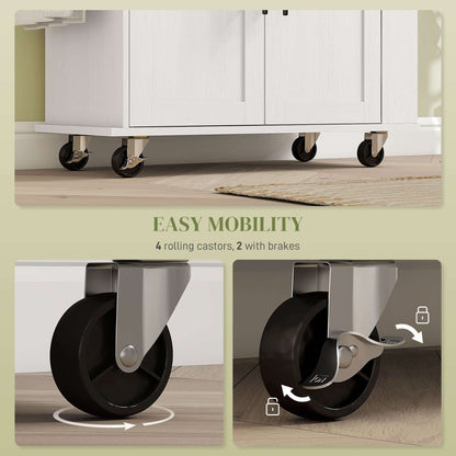 HOMCOM Rolling Island with Wheels for Kitchen, Kitchen Island on Rollers with Power Outlets, Drawer and Doors