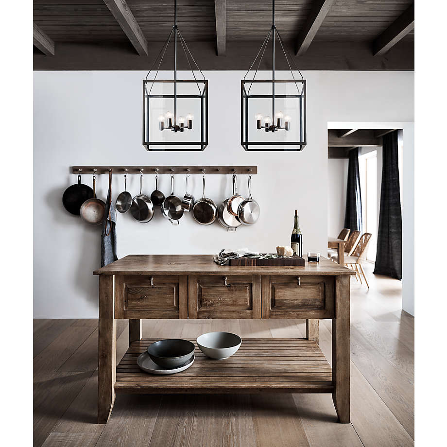 Crate&Barrel -  Basque 56" Light Brown Solid Wood Kitchen Island with Storage