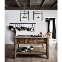 Basque 56" Light Brown Solid Wood Kitchen Island with Storage