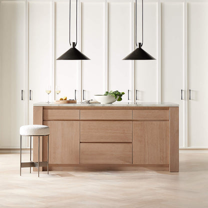 Terra 78" Marble Top and Natural Oak Wood Kitchen Island with Storage