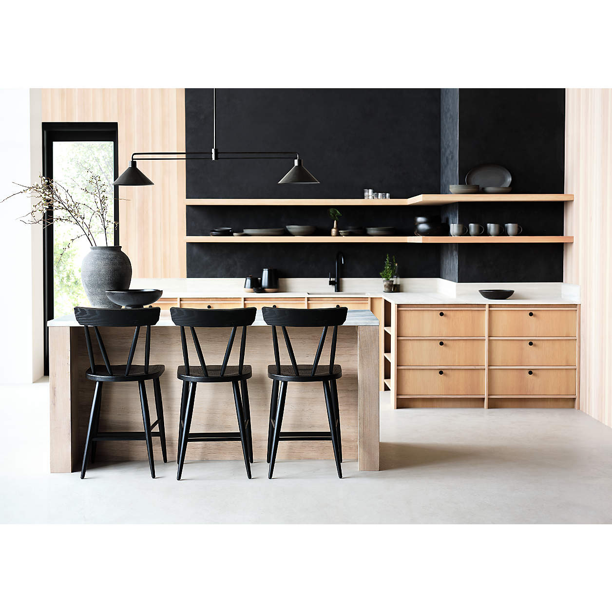 Terra 78" Marble Top and Natural Oak Wood Kitchen Island with Storage