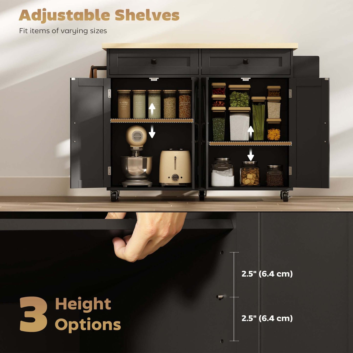 HOMCOM Kitchen Island with Storage, Rolling Kitchen Cart with Charging Station, Drop Leaf, Spice Rack, Towel Rack, Drawers