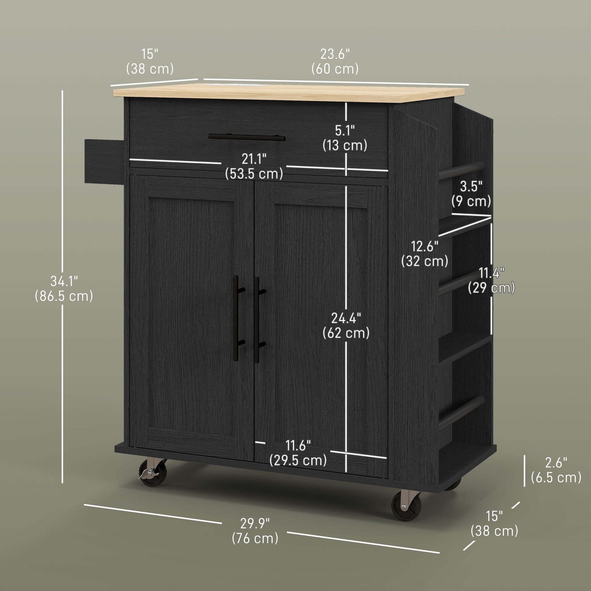 HOMCOM Rolling Island with Wheels for Kitchen, Kitchen Island on Rollers with Power Outlets, Drawer and Doors