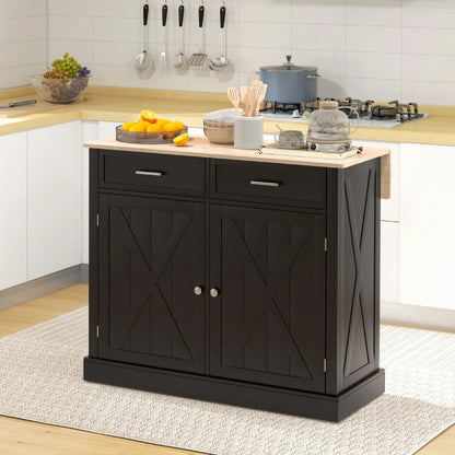 HOMCOM Ebony Culinary Companion: Black Kitchen Island with Beadboard, Rubberwood Cart, 2 Drawers, Adjustable Shelves for Storage | Aosom Canada