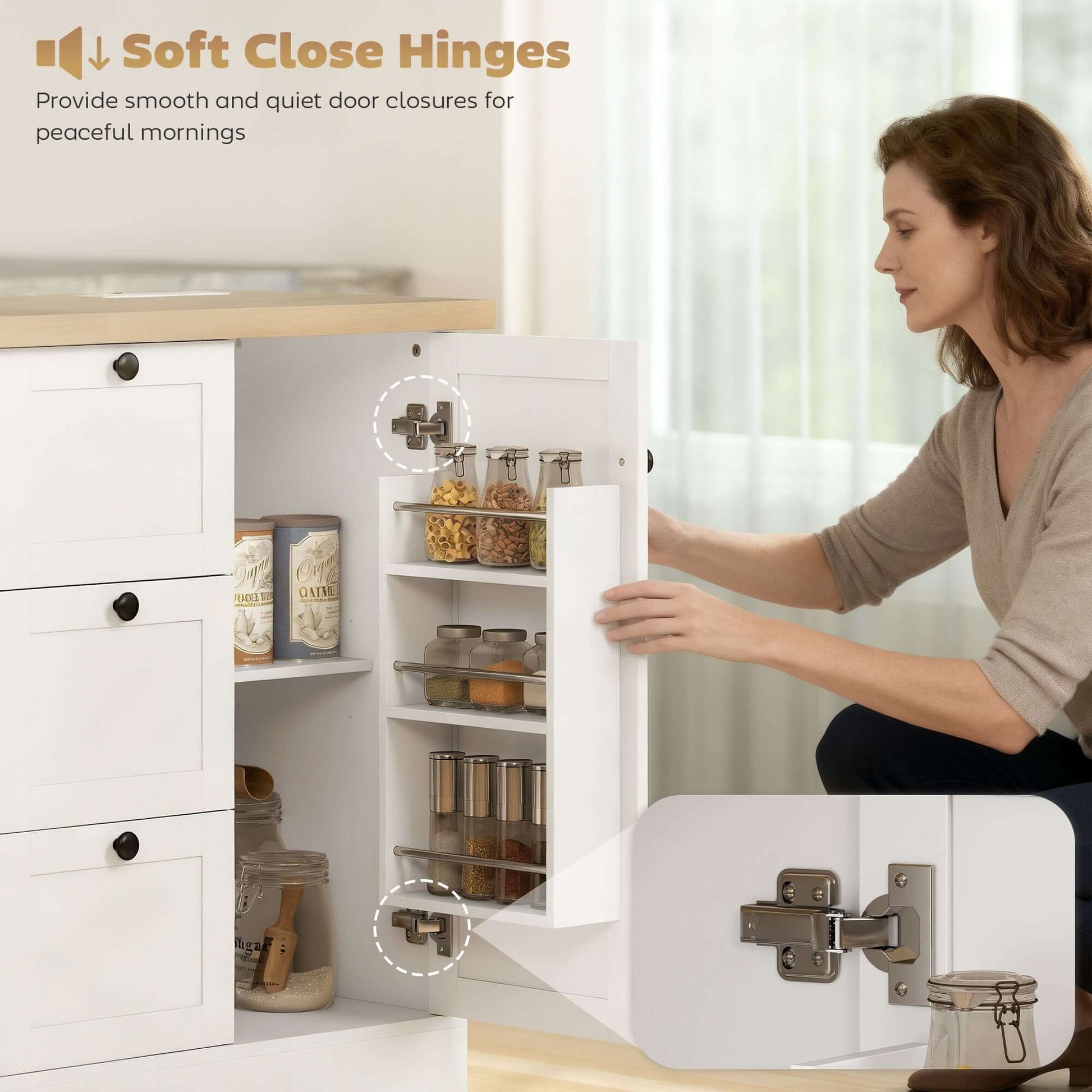 HOMCOM Farmhouse Kitchen Island Cart with Power Outlet and Soft-Close Doors, 49" Kitchen Island with 3 Drawers, White