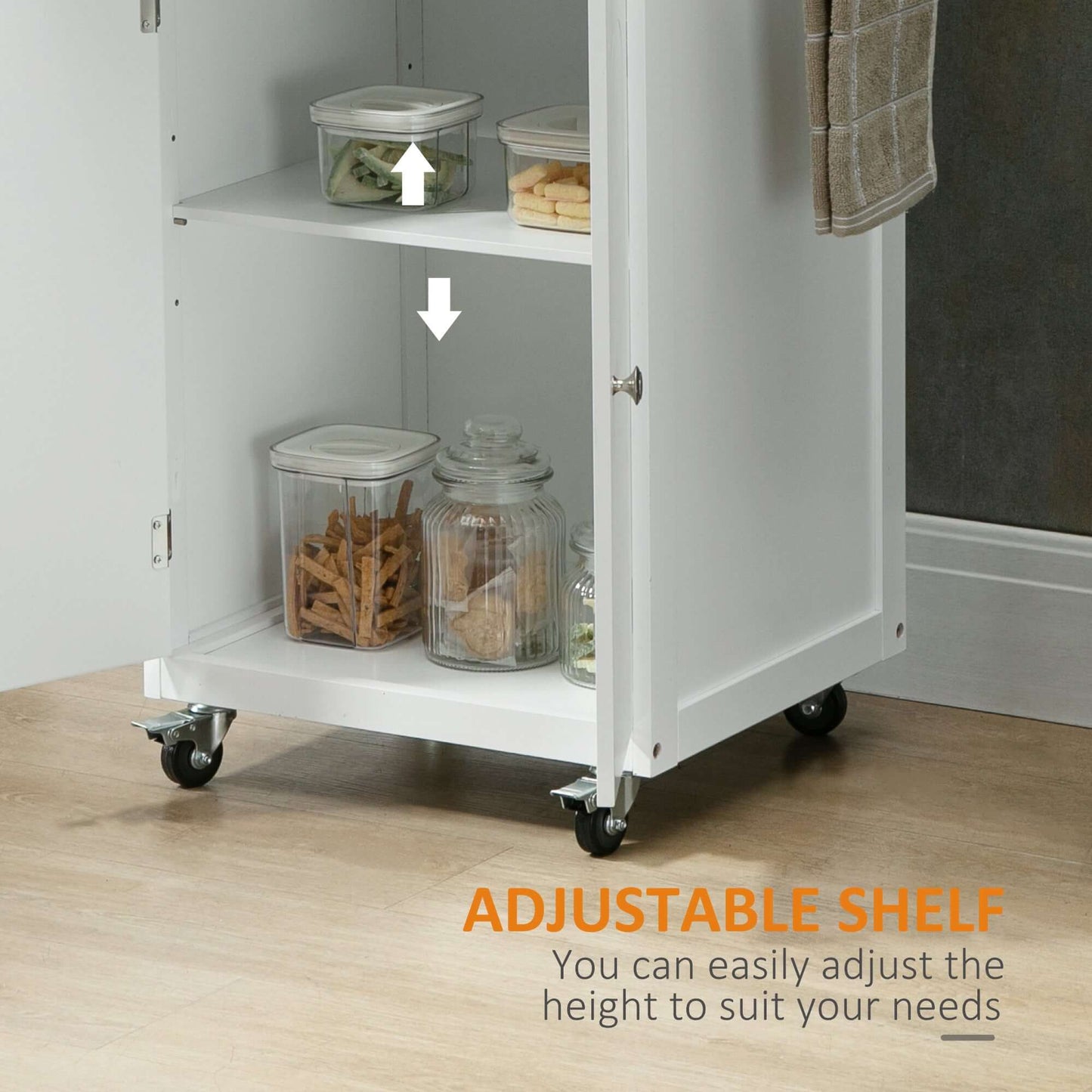 HOMCOM Kitchen Cart, Small Kitchen Island, Stainless Steel Top Utility Trolley on Wheels with Storage Drawer for Dining Room, Kitchen (White)