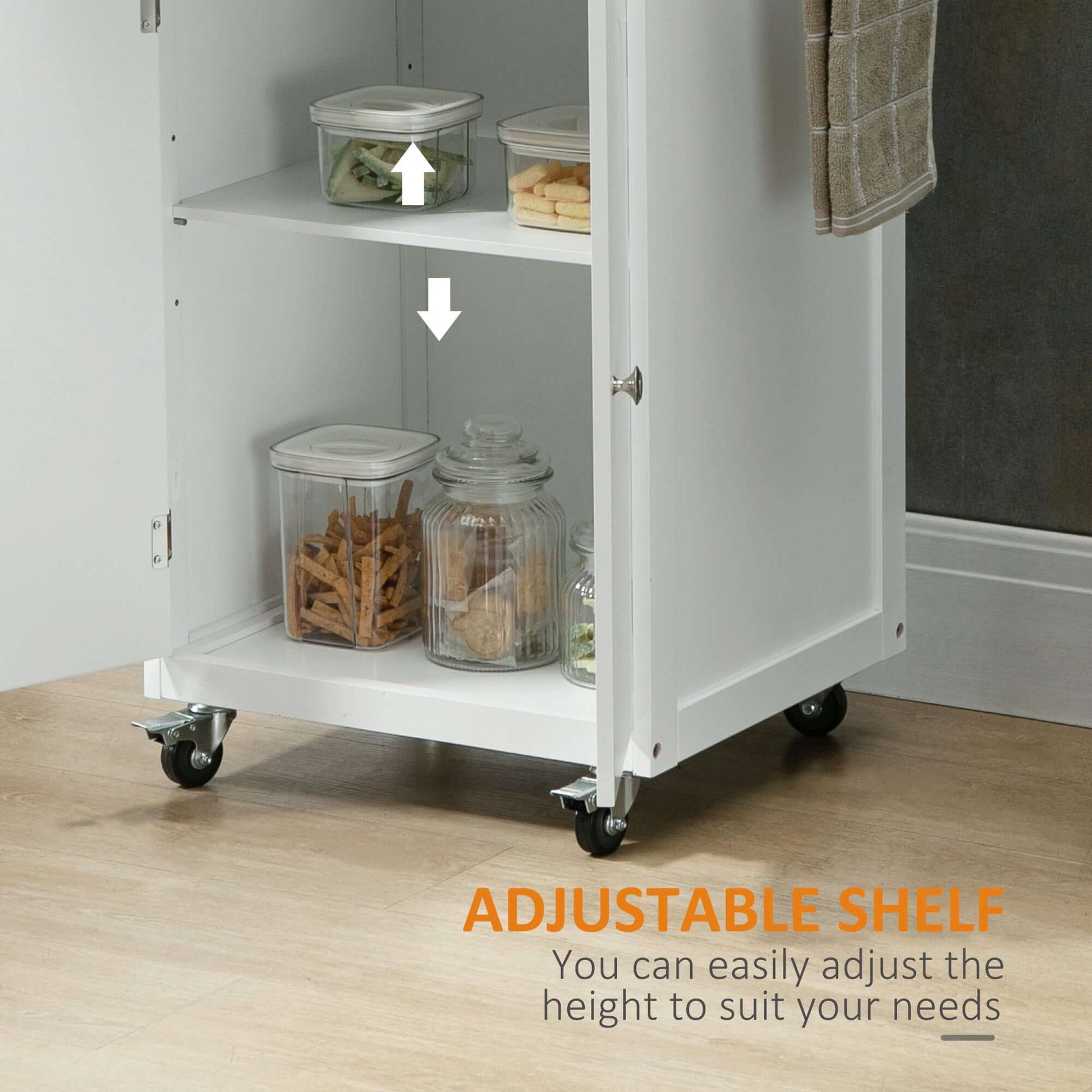 HOMCOM Kitchen Cart, Small Kitchen Island, Stainless Steel Top Utility Trolley on Wheels with Storage Drawer for Dining Room, Kitchen (White)