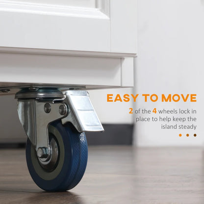 HOMCOM Rolling Kitchen Island on Wheels Utility Cart with Drop-Leaf and Rubber Wood Countertop, Storage Drawers, Door Cabinets, White | Aosom Canada