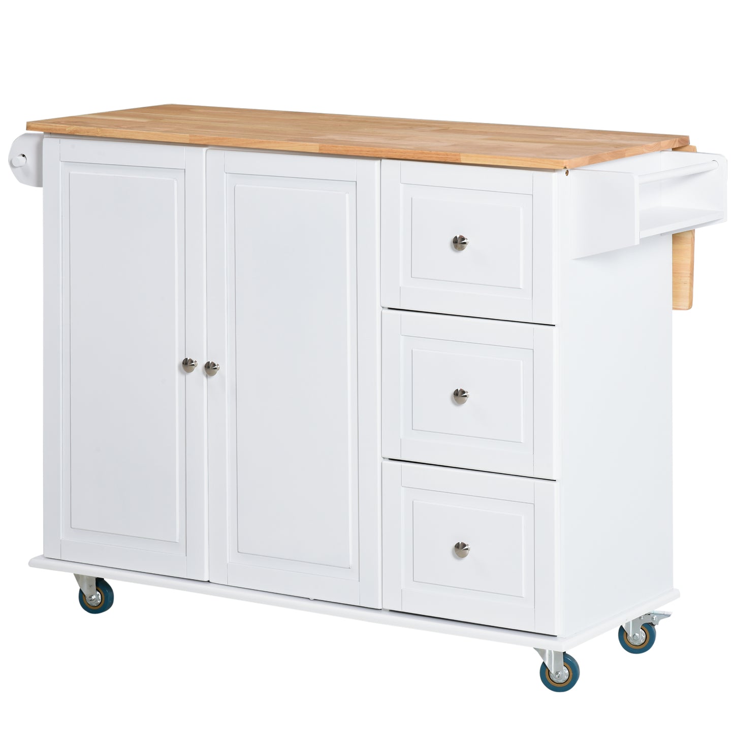 HOMCOM Rolling Kitchen Island with Drop Leaf, Kitchen Cart with Cabinet, 3 Drawers, Wood Top, White | Aosom Canada