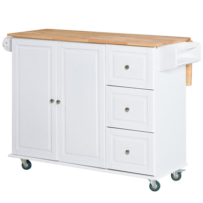 HOMCOM Rolling Kitchen Island with Drop Leaf, Kitchen Cart with Cabinet, 3 Drawers, Wood Top, White | Aosom Canada