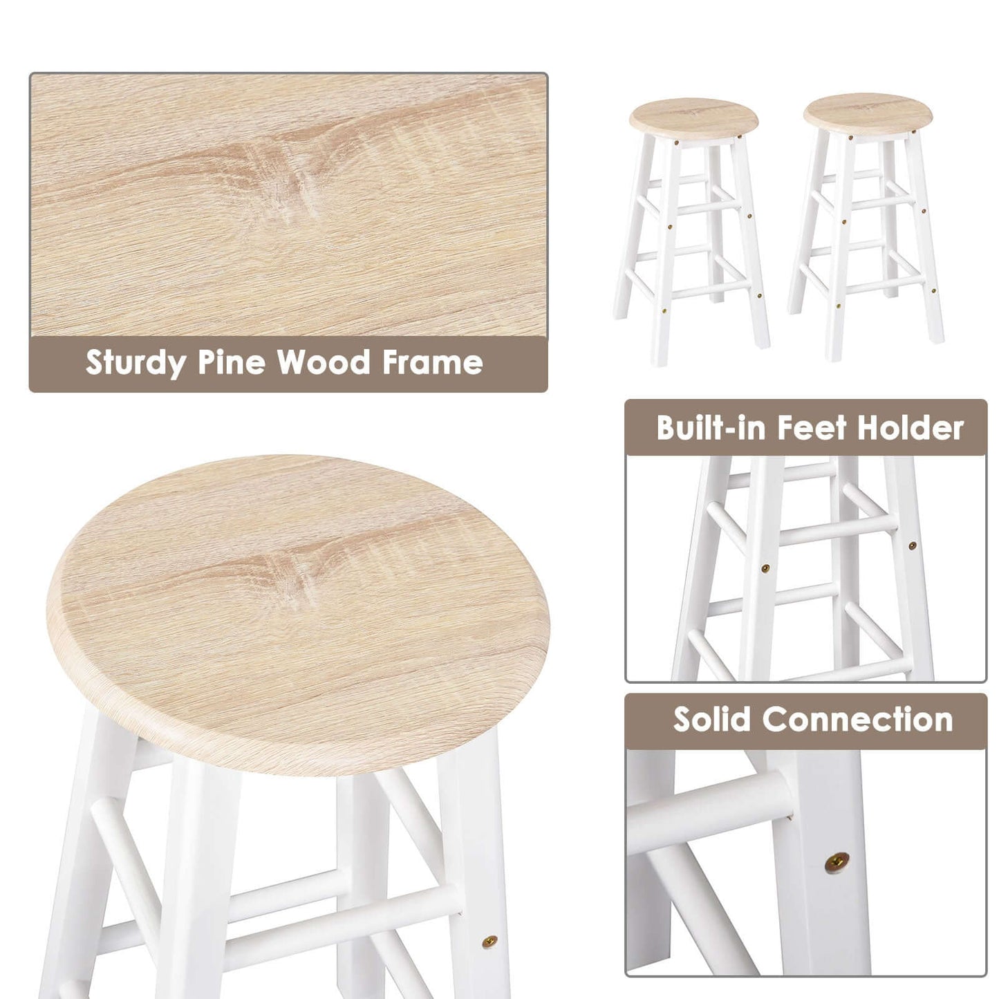 HOMCOM Kitchen Trolley 3 Piece Kitchen Cart Set Drop Leaf Breakfast Table and 2 Stools w/ Rolling Wheels & Towel Bars, Wood & White