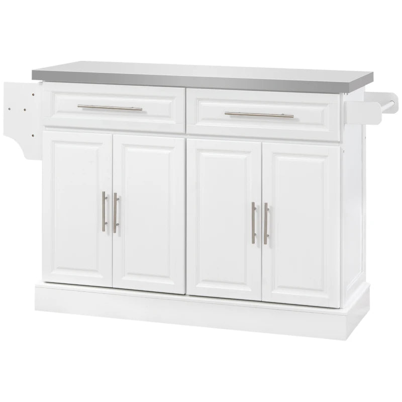 HOMCOM Rolling Kitchen Island with Storage, Portable Kitchen Cart with Stainless Steel Top, 2 Drawers, Spice, Knife and Towel Rack  | Aosom Canada